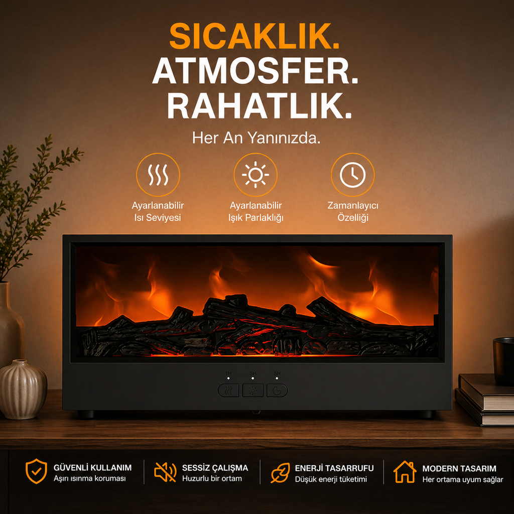 Şömine Hava Nemlendirici Koku Makinası Işıklı Buharlı